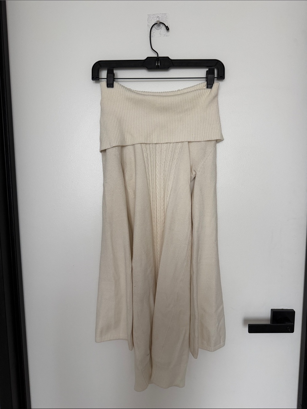 BCBGMaxAzria Cream Off-Shoulder A-Line Knit Dress